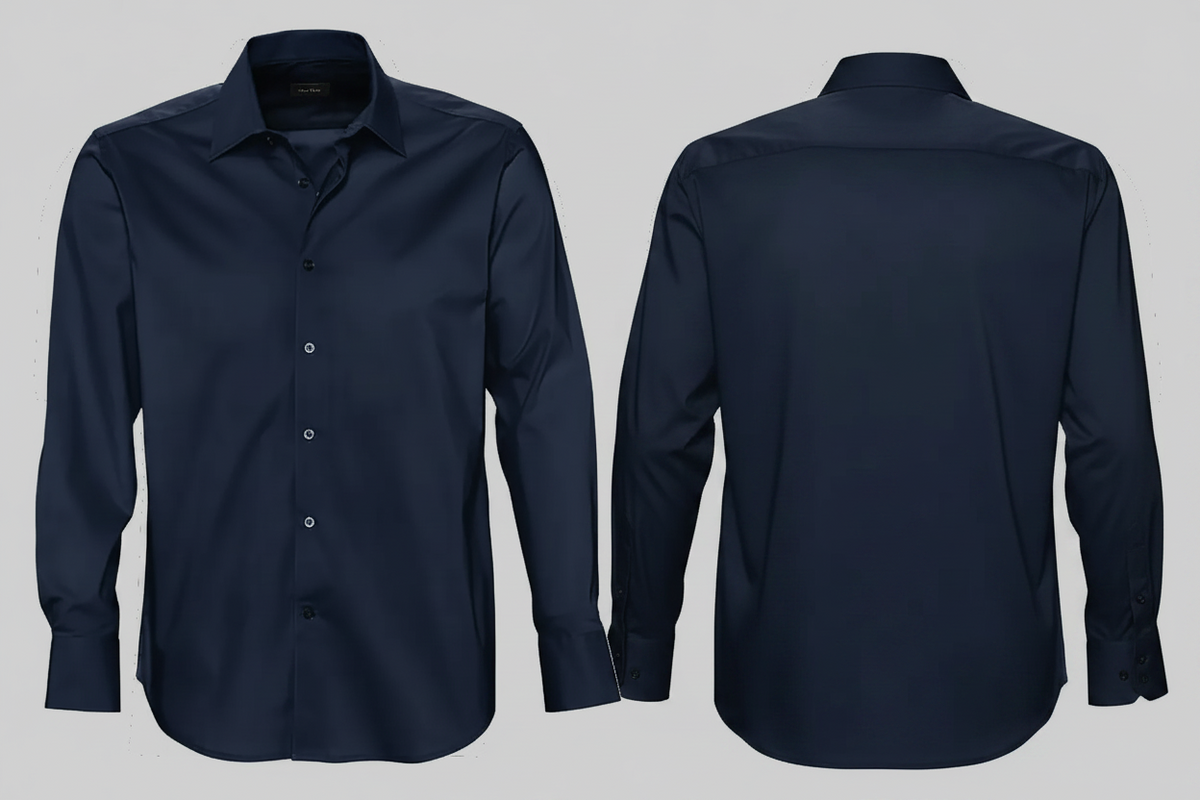 Brighton heren hemd stretch lange mouwen borduren donkerblauw - SOL'S BH17000