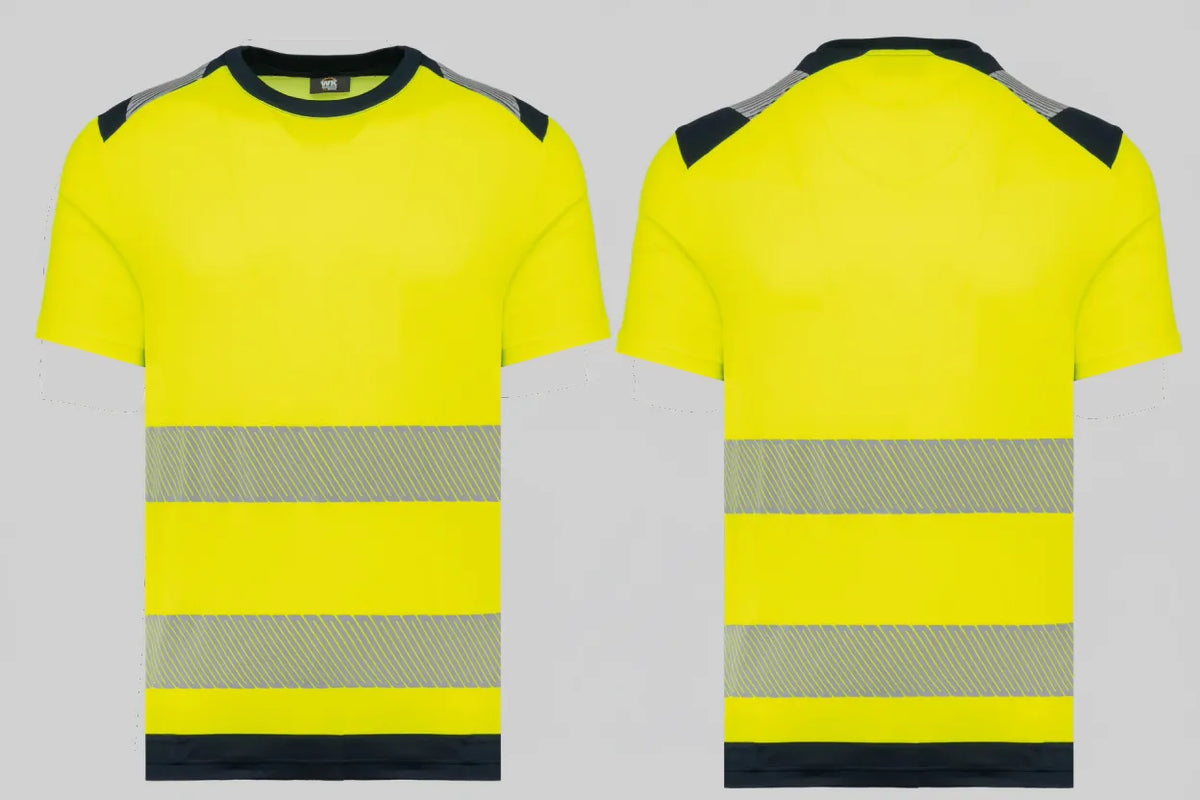 Gerecycled veiligheids-t-shirt ronde hals korte mouwen unisex borduren fluogeel - Wk Designed To Work WK360