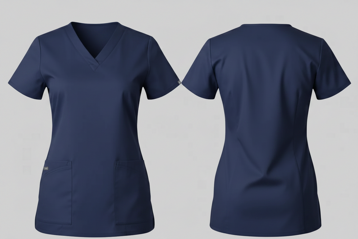 Valento cqvalav lavender scrub top dames slim fit borduren marineblauw