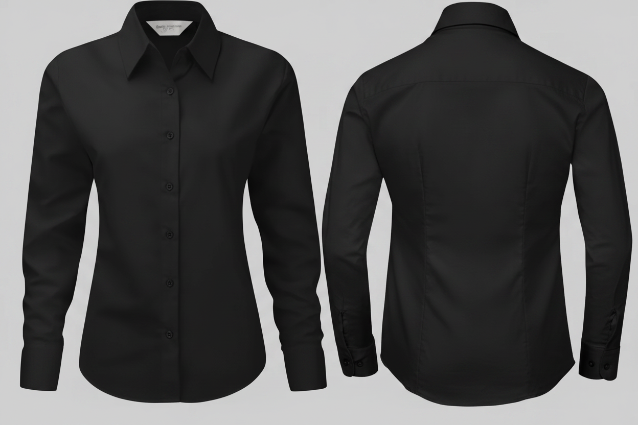 Russell Collection R-932F-0 Elegante Oxford Blouse Lange Mouwen Borduren | 70% Katoen 30% Polyester | 130 g/m²