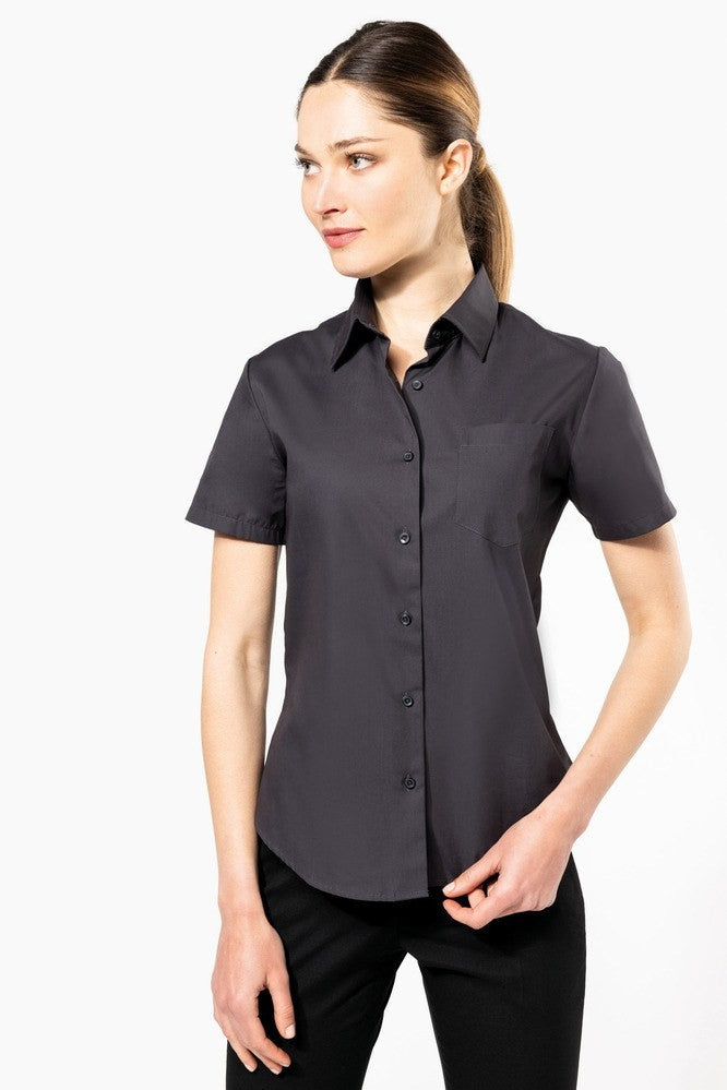 Kariban K544 Dames Poplin Blouse Korte Mouwen Borduren | 100% Katoen | 125 g/m²