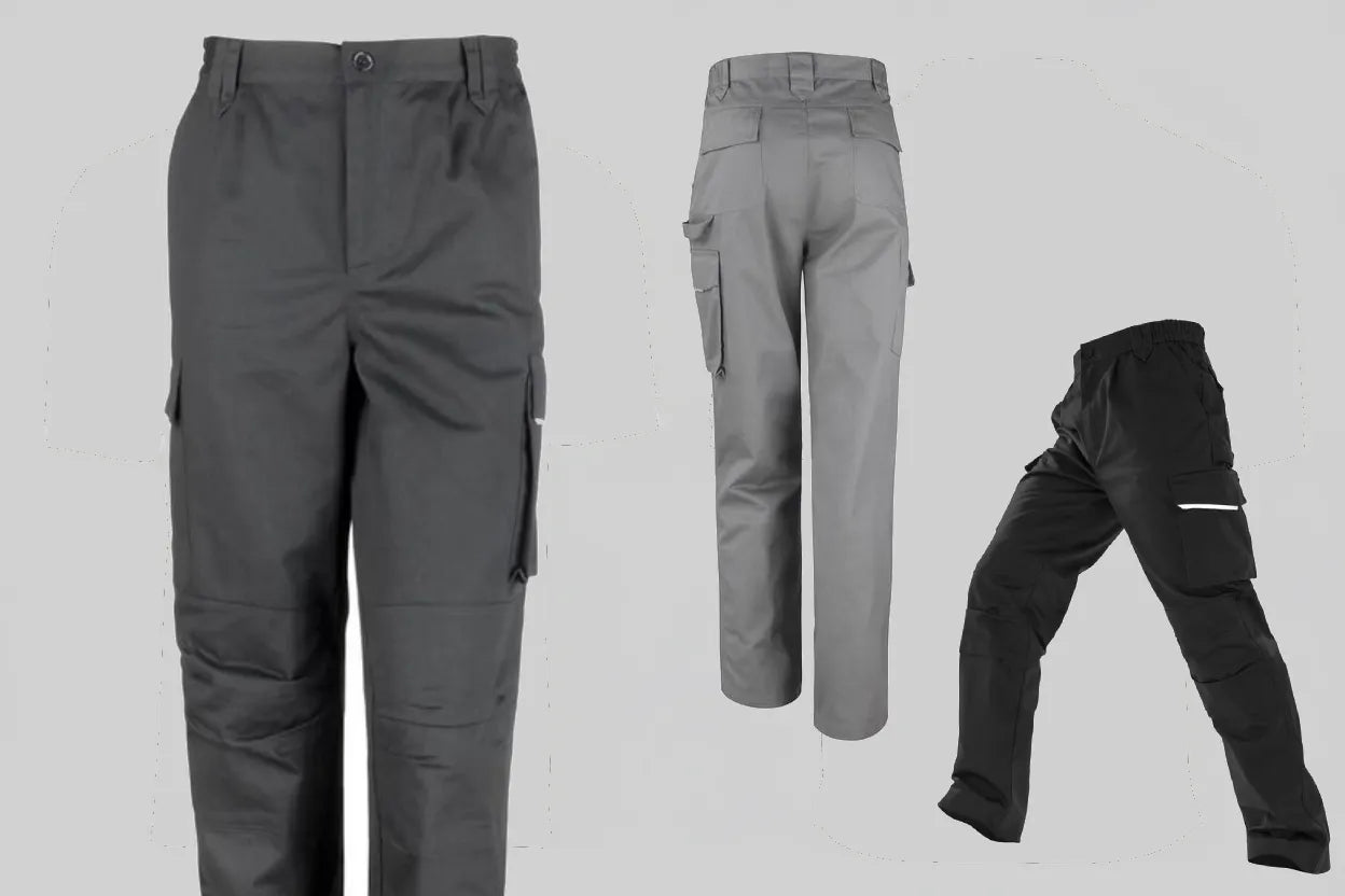 Result RS308 Werkbeschermer Actie Broek - Grijs voor, achterkant en zwart zijaanzicht