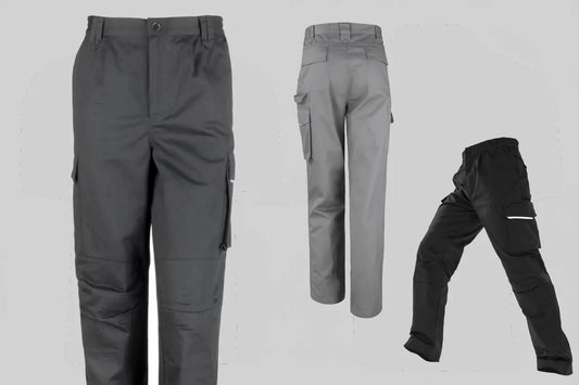 Result RS308 Werkbeschermer Actie Broek - Grijs voor, achterkant en zwart zijaanzicht