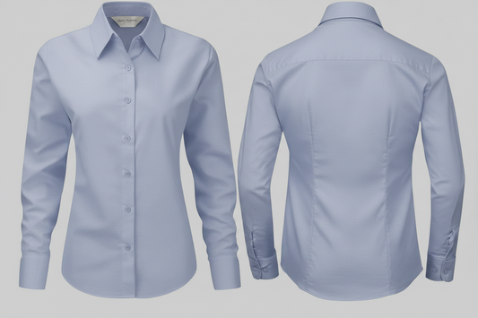 Russell Collection R-932F-0 Elegante Oxford Blouse Lange Mouwen Borduren | 70% Katoen 30% Polyester | 130 g/m²