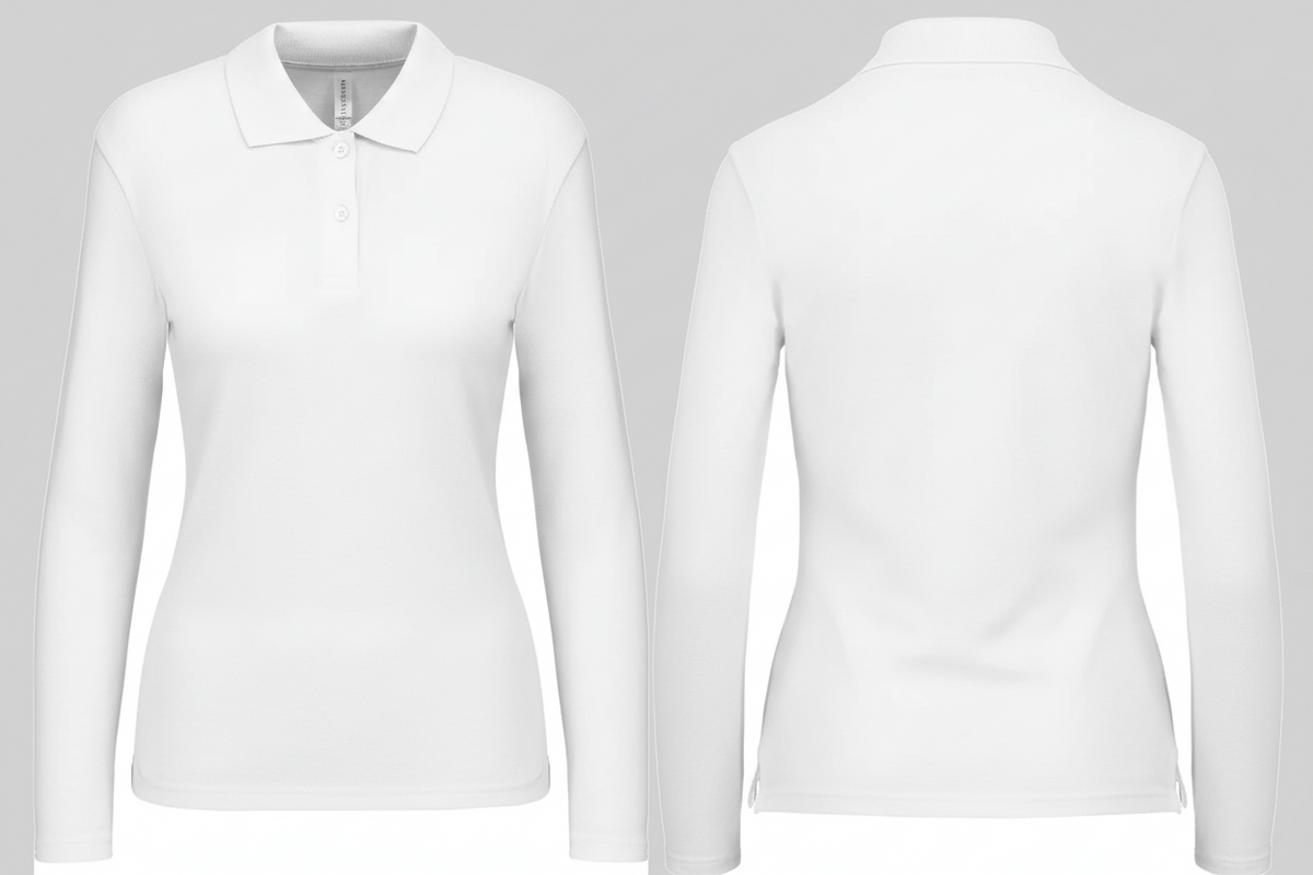 Dames polo lange mouwen borduren wit - Kariban K244