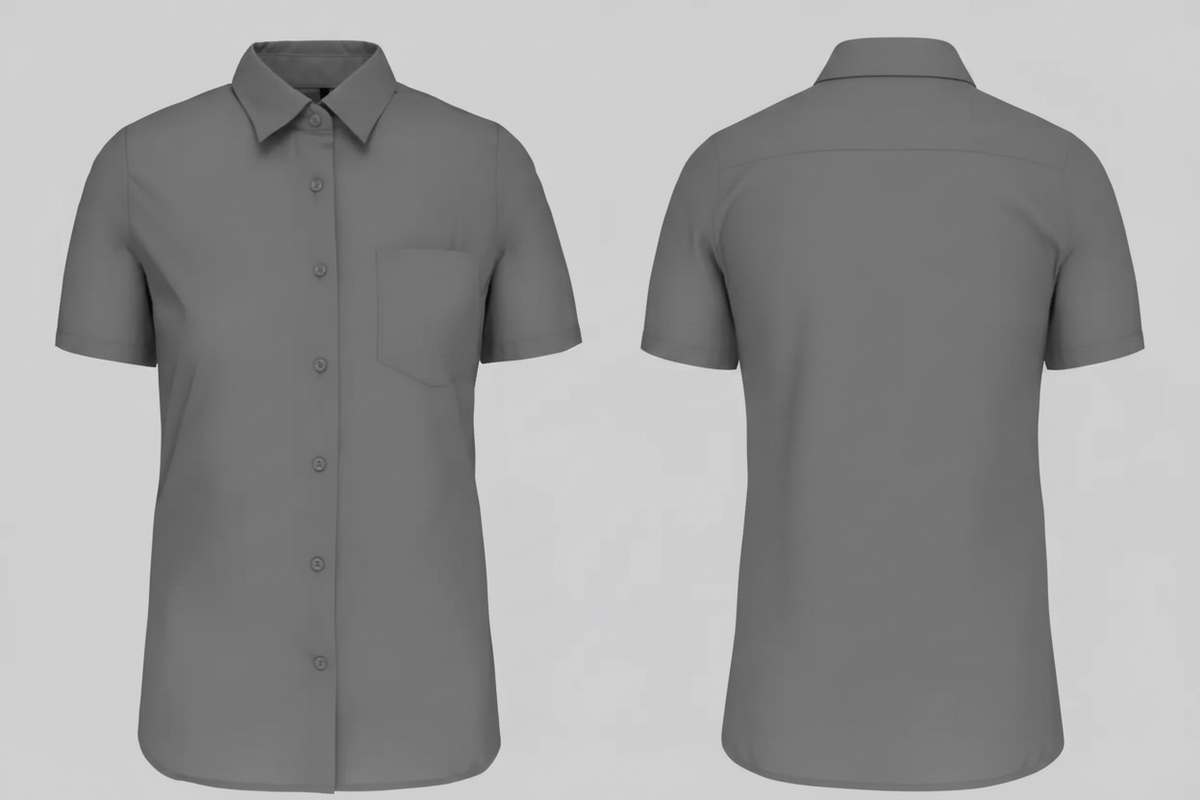 Dames poplin blouse korte mouwen borduren zink - Kariban K544
