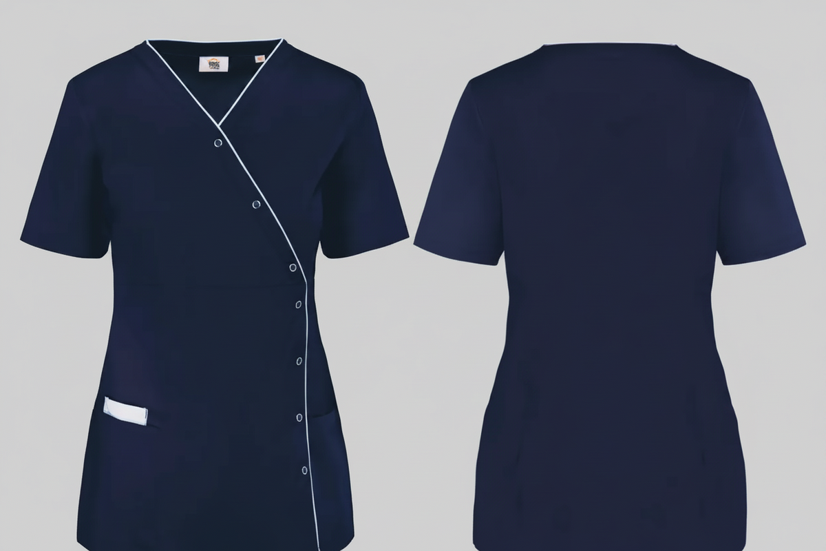 Damesblouse polykatoen drukknopen borduren marine - Wk Designed To Work WK506