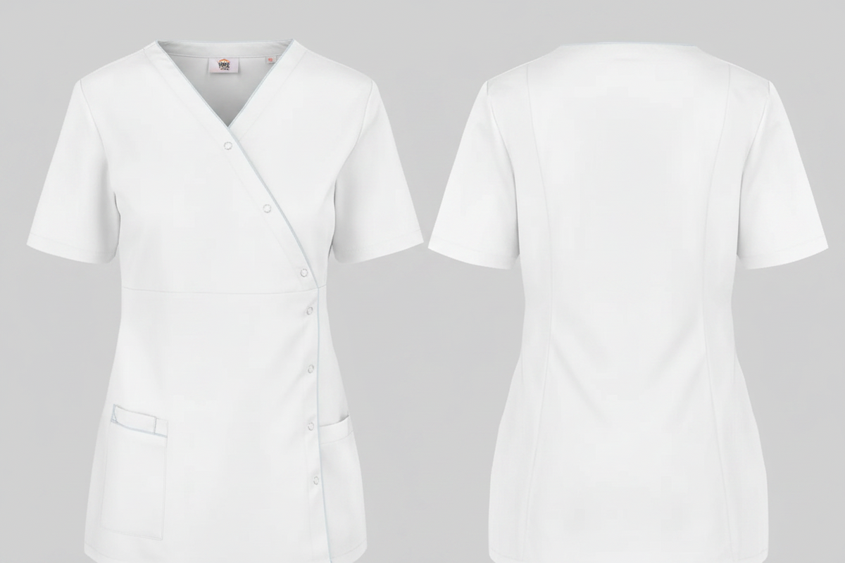 Damesblouse polykatoen drukknopen borduren wit - Wk Designed To Work WK506