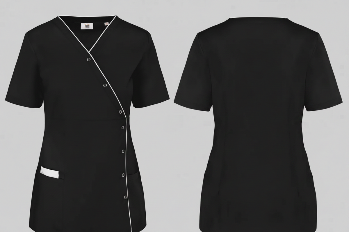 Damesblouse polykatoen drukknopen borduren zwart - Wk Designed To Work WK506