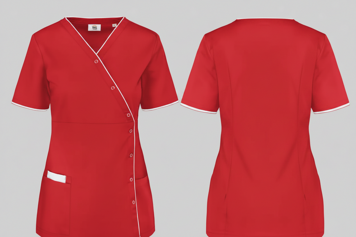 Damesblouse polykatoen drukknopen borduren diep rood - Wk Designed To Work WK506