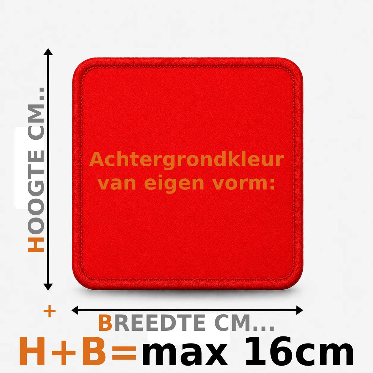 Geborduurd embleem eigen vorm tot 16 cm in rood