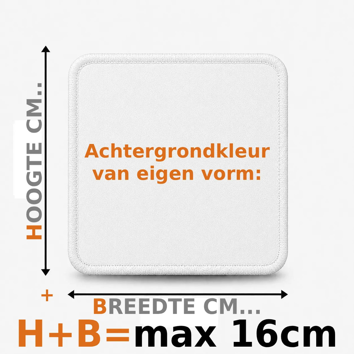 Geborduurd embleem eigen vorm tot 16 cm in wit