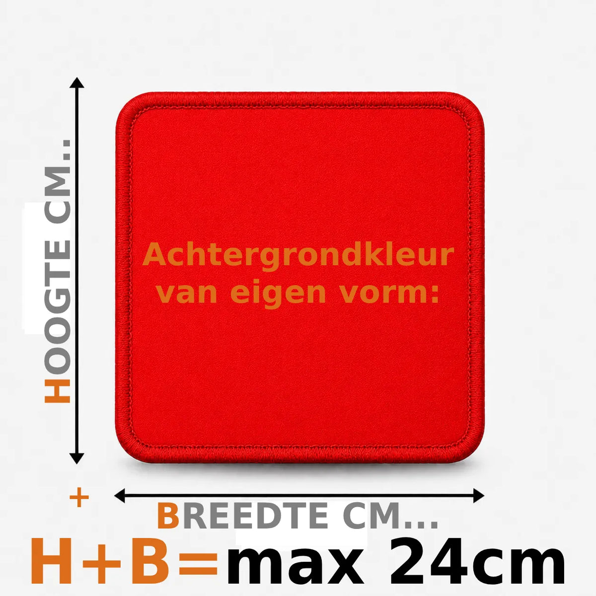 Geborduurd embleem eigen vorm tot 24 cm in rood