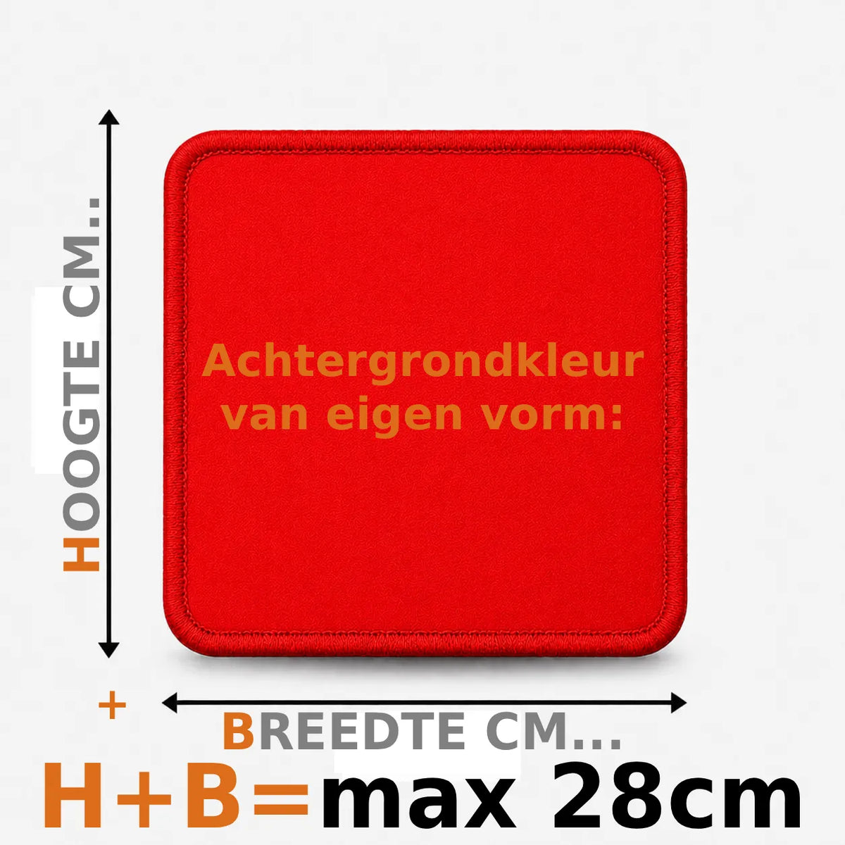Geborduurd embleem eigen vorm tot 28 cm in rood