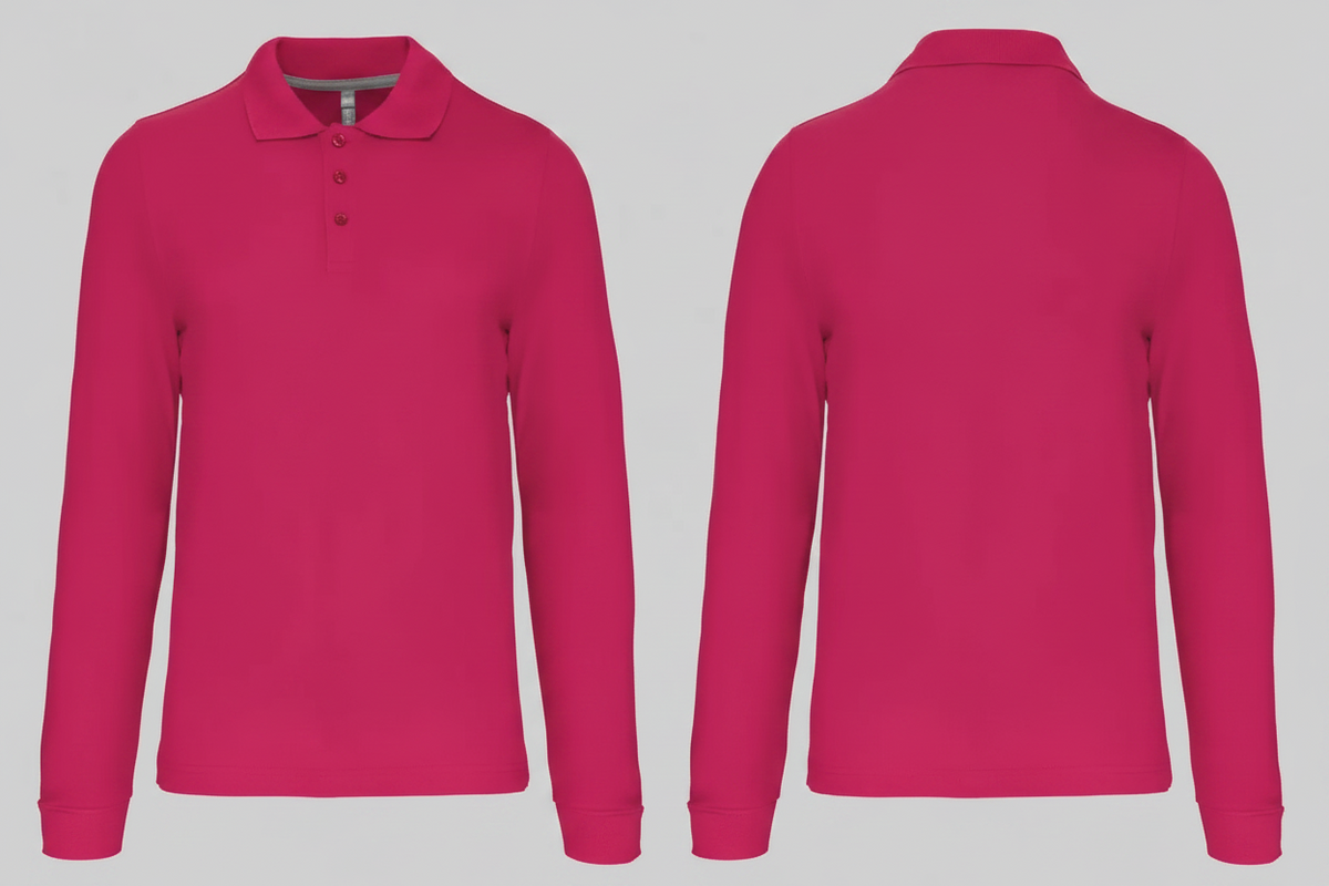Heren polo lange mouwen borduren fuchsia - Kariban K243