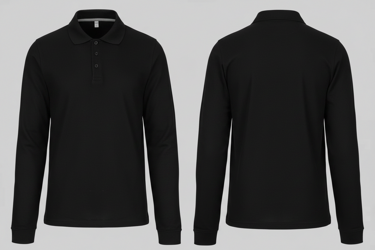 Heren polo lange mouwen borduren zwart - Kariban K243