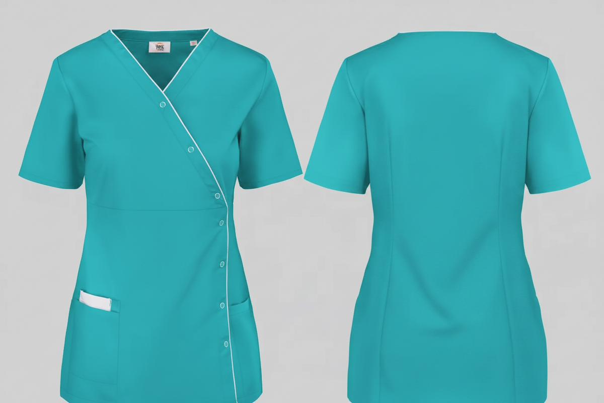 Damesblouse polykatoen drukknopen borduren licht turkoois - Wk Designed To Work WK506