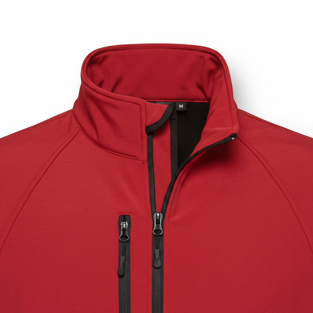 Russell J140M softshell jack heren detail kraag rits borduren bedrijfskleding Retexa