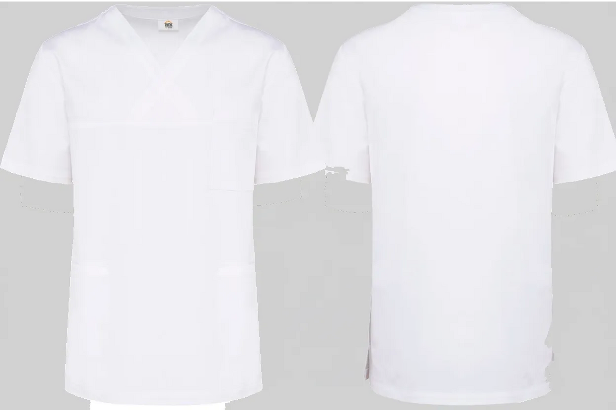 Unisex tuniek korte mouwen borduren wit - Wk Designed To Work WK504