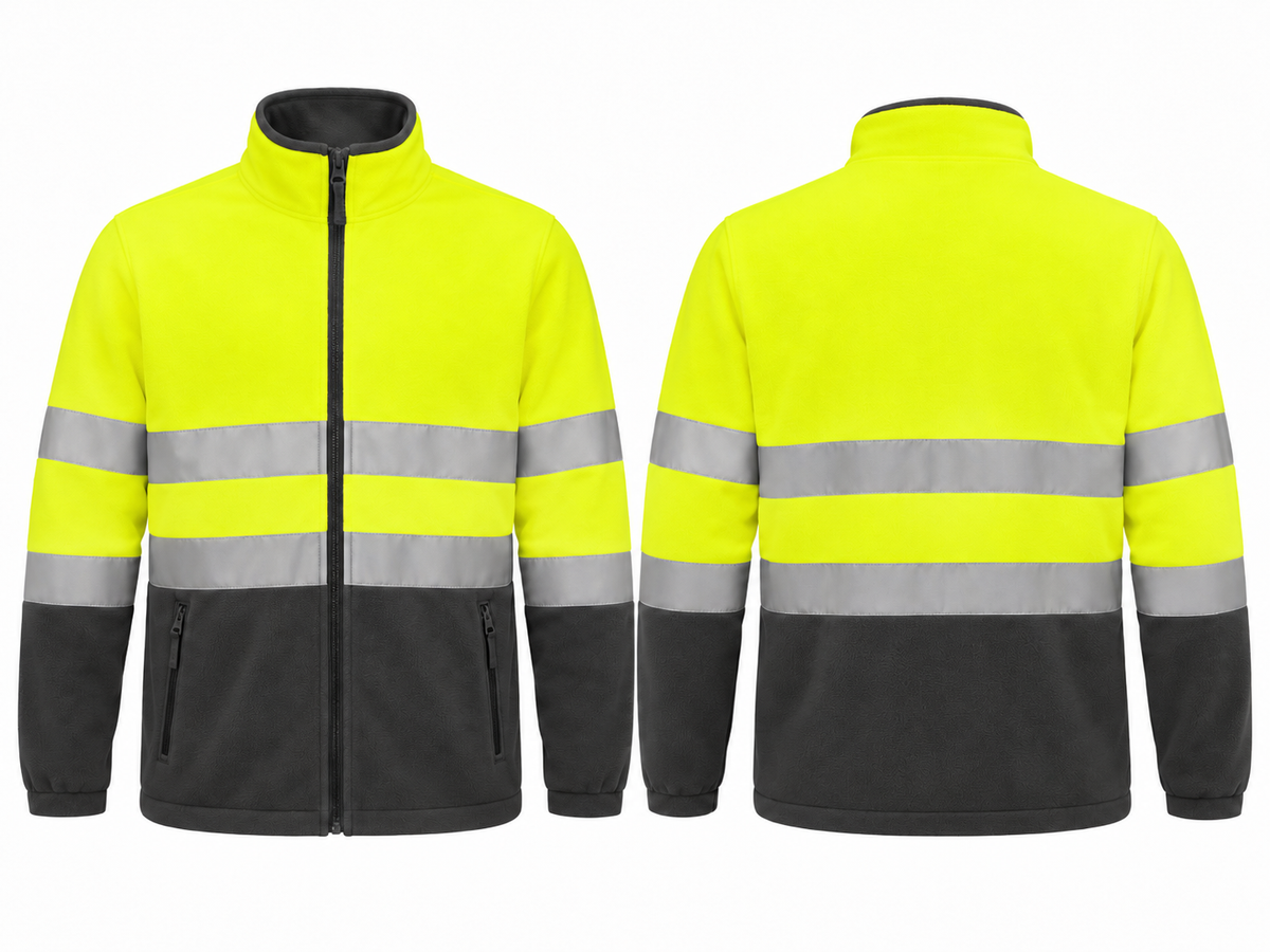 Valento VA804 AIRPORT hi-vis fleece jas fluogeel antracietgrijs voor- en achterkant