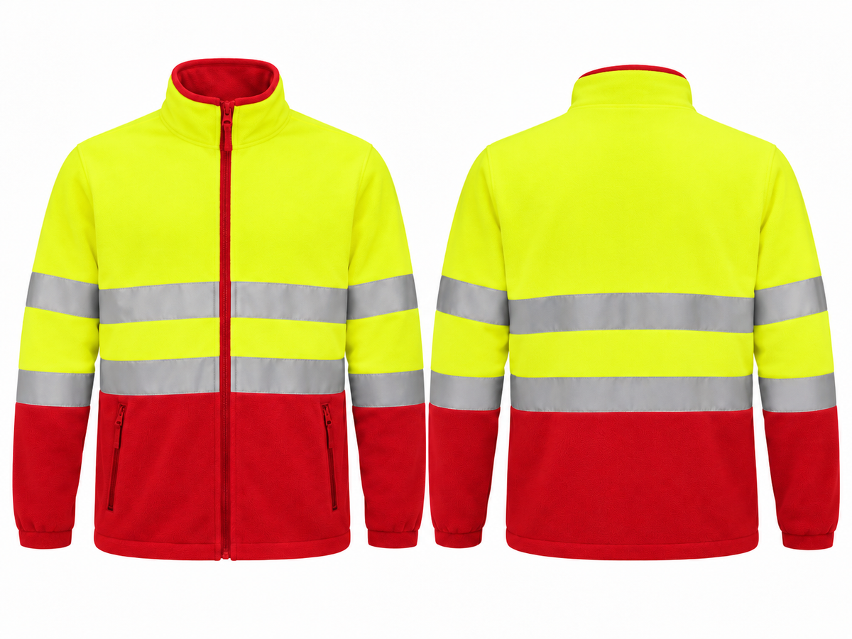 Valento VA804 AIRPORT hi-vis fleece jas fluogeel rood voor- en achterkant