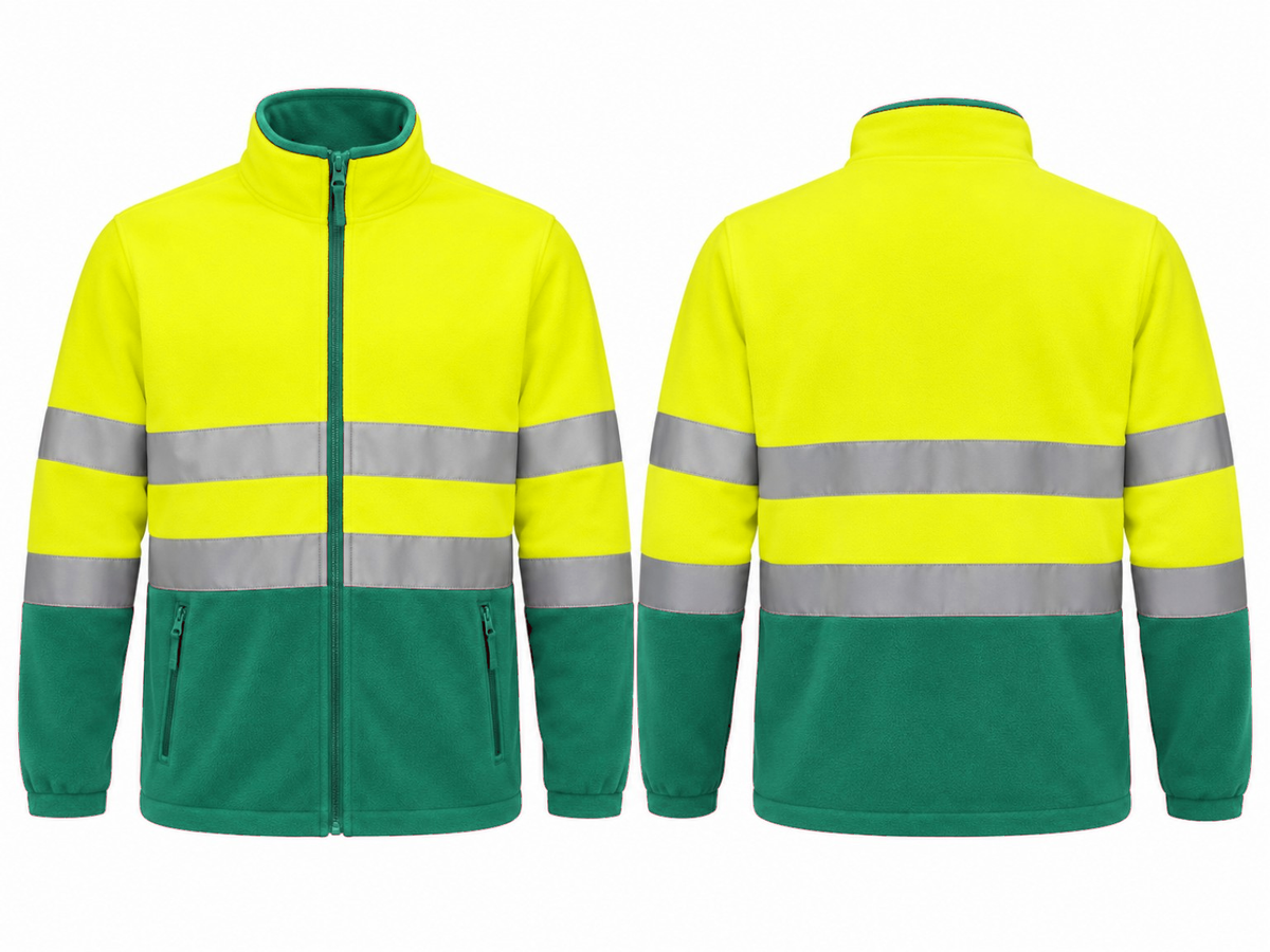Valento VA804 AIRPORT hi-vis fleece jas fluogeel amazonegroen borduren