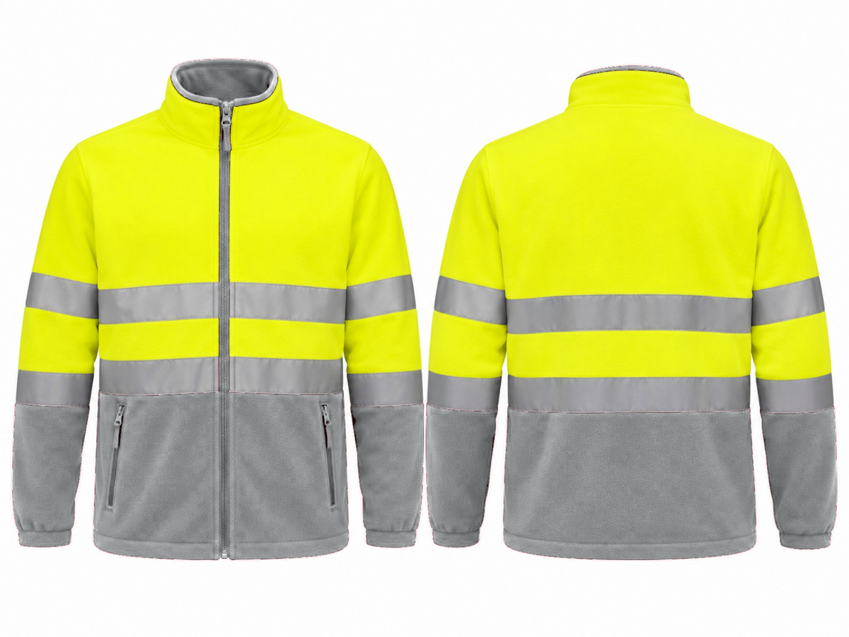 Valento VA804 AIRPORT hi-vis fleece jas fluogeel cementgrijs borduren