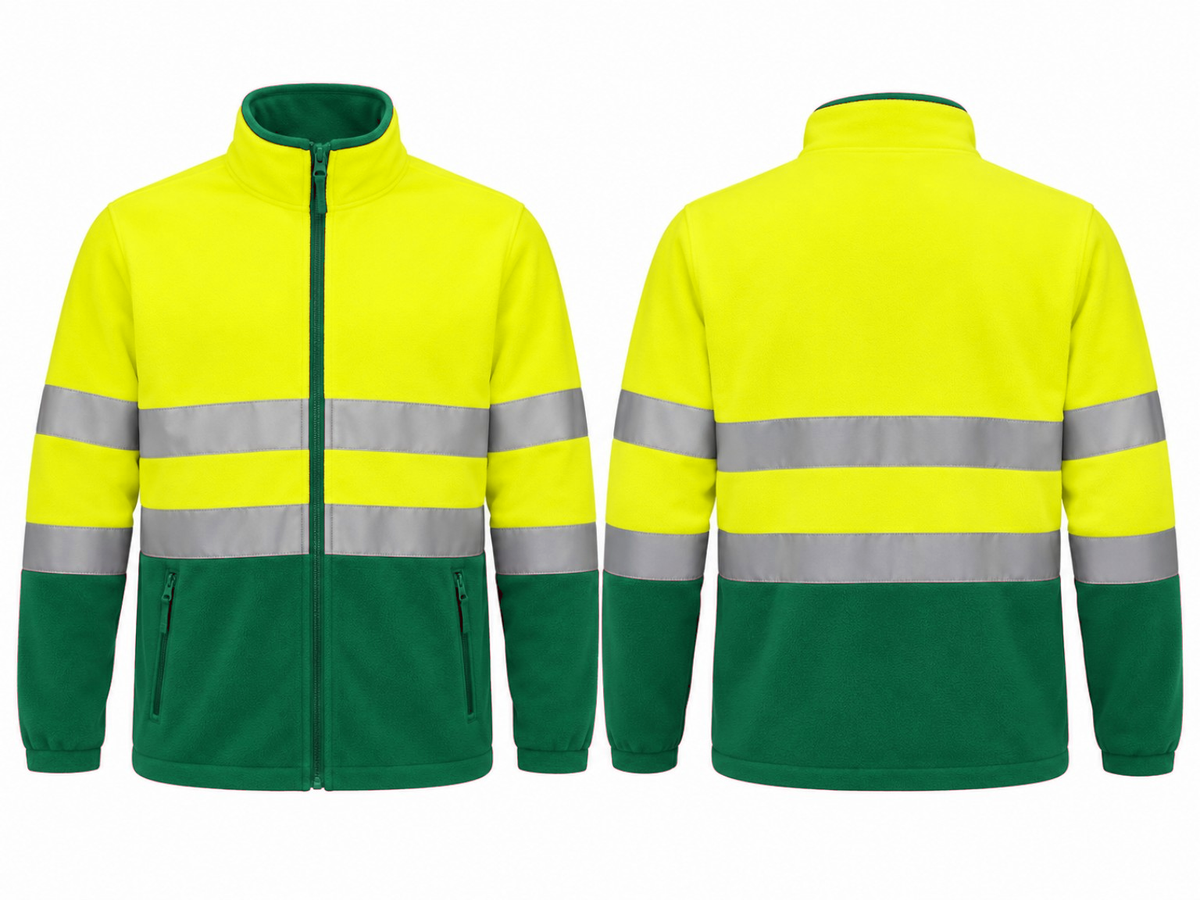 Valento VA804 AIRPORT hi-vis fleece jas fluogeel flessengroen borduren