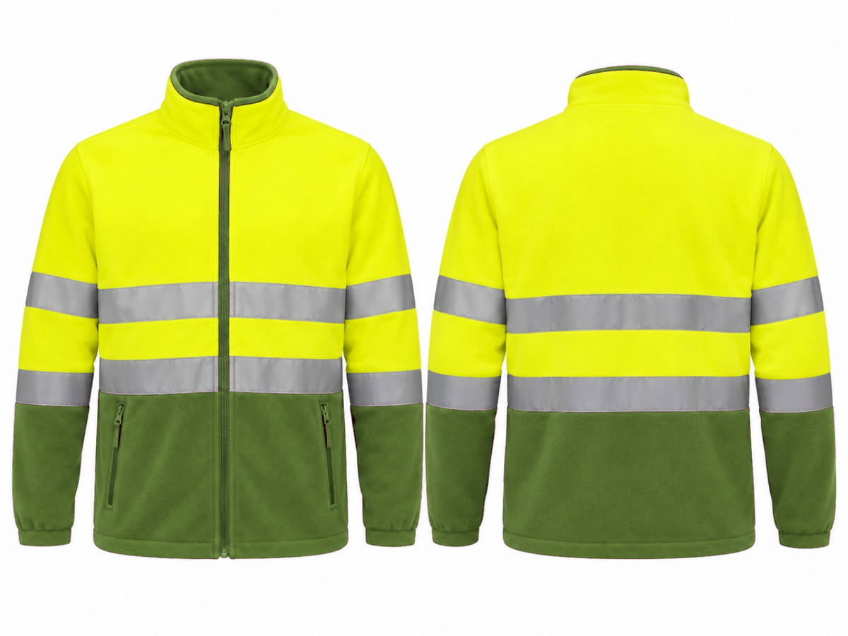 Valento VA804 AIRPORT hi-vis fleece jas fluogeel legergroen borduren