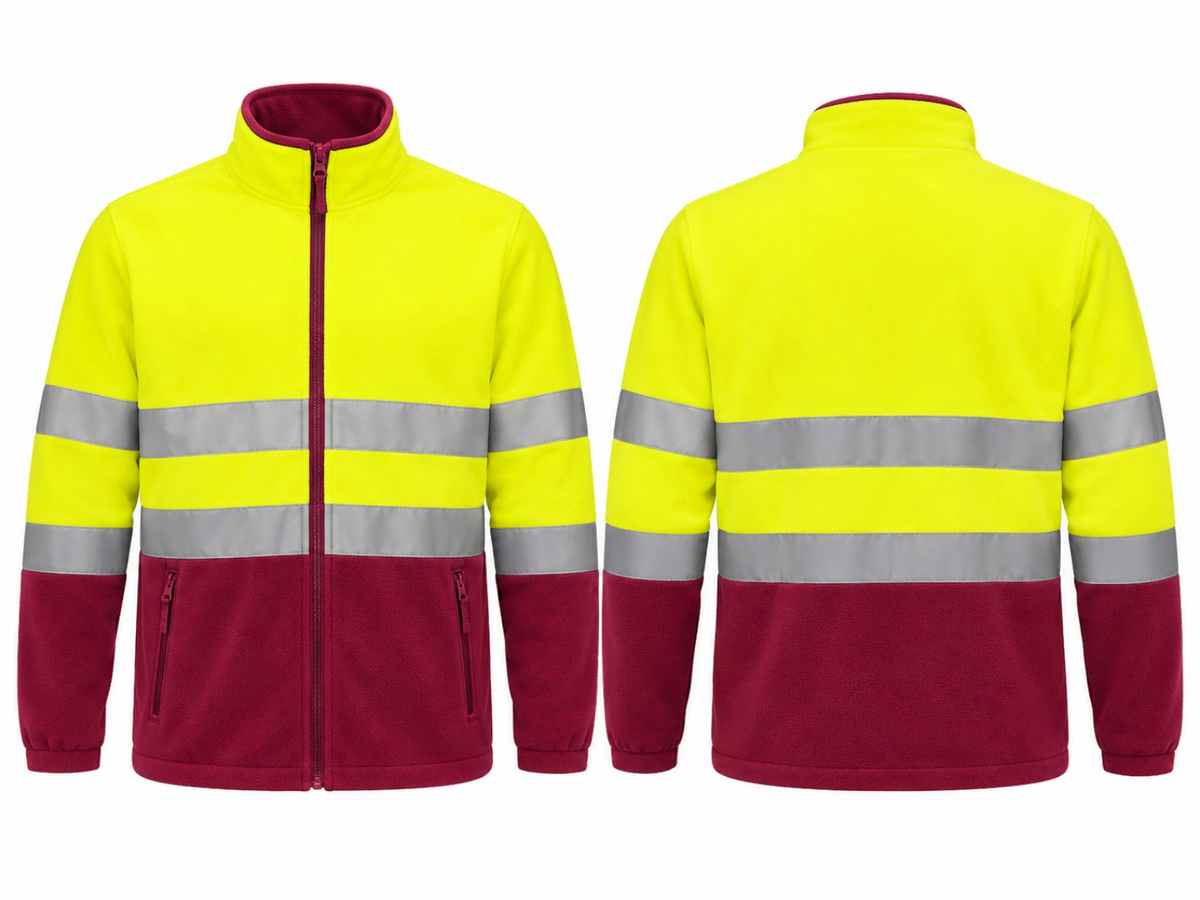 Valento VA804 AIRPORT hi-vis fleece jas fluogeel mahonie bordeaux borduren