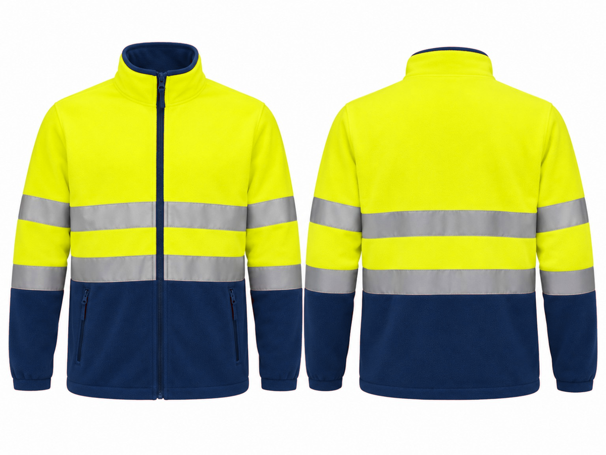 Valento VA804 AIRPORT hi-vis fleece jas fluogeel marineblauw borduren