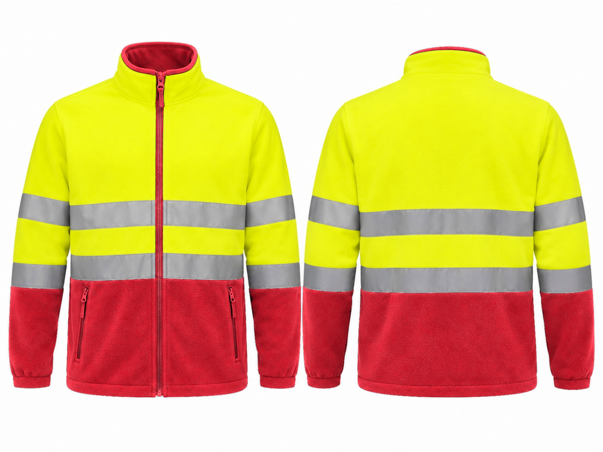 Valento VA804 AIRPORT hi-vis fleece jas fluogeel rood borduren