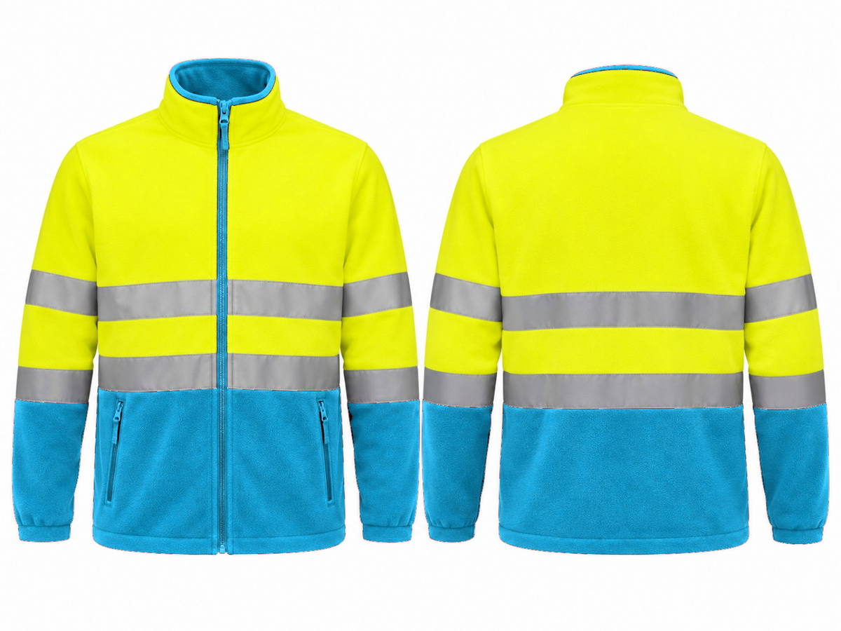 Valento VA804 AIRPORT hi-vis fleece jas fluogeel tropisch blauw borduren