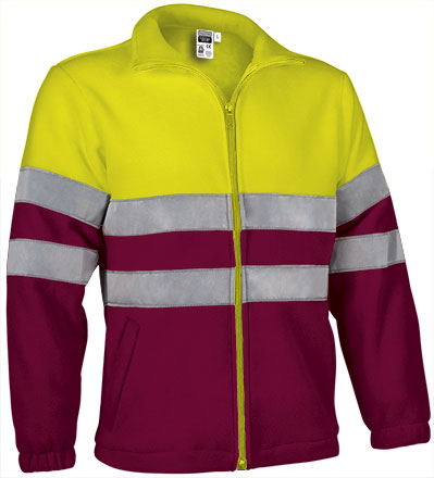 Valento VA804 AIRPORT hi-vis fleece jas in fluogeel en mahonie bordeaux
