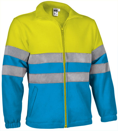 Valento VA804 AIRPORT hi-vis fleece jas in fluogeel en tropisch blauw
