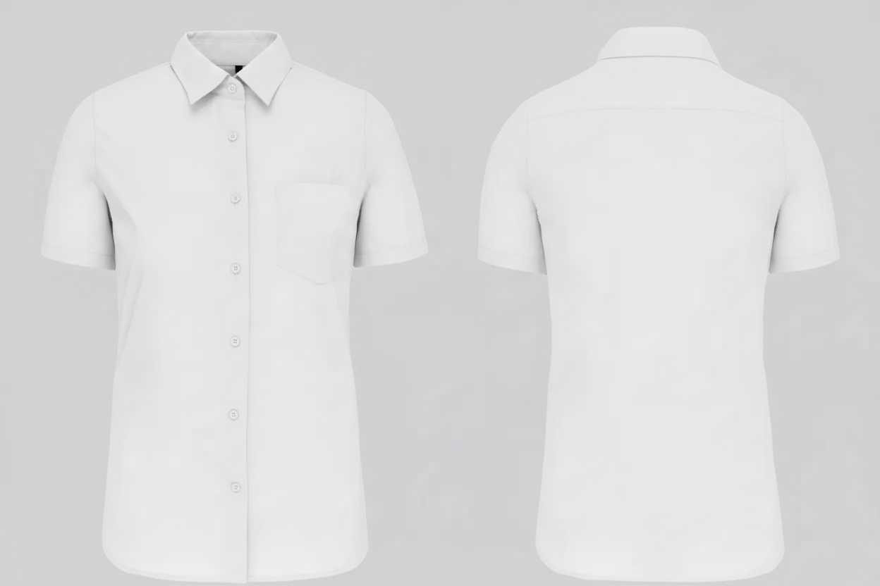 Kariban K544 Dames Poplin Blouse Korte Mouwen Borduren | 100% Katoen | 125 g/m²