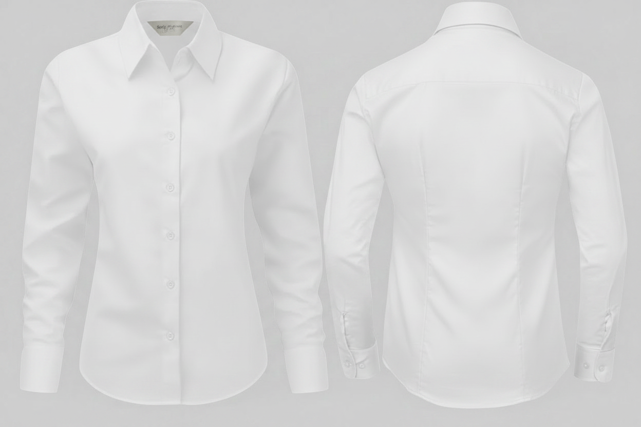 Russell Collection R-932F-0 Elegante Oxford Blouse Lange Mouwen Borduren | 70% Katoen 30% Polyester | 130 g/m²