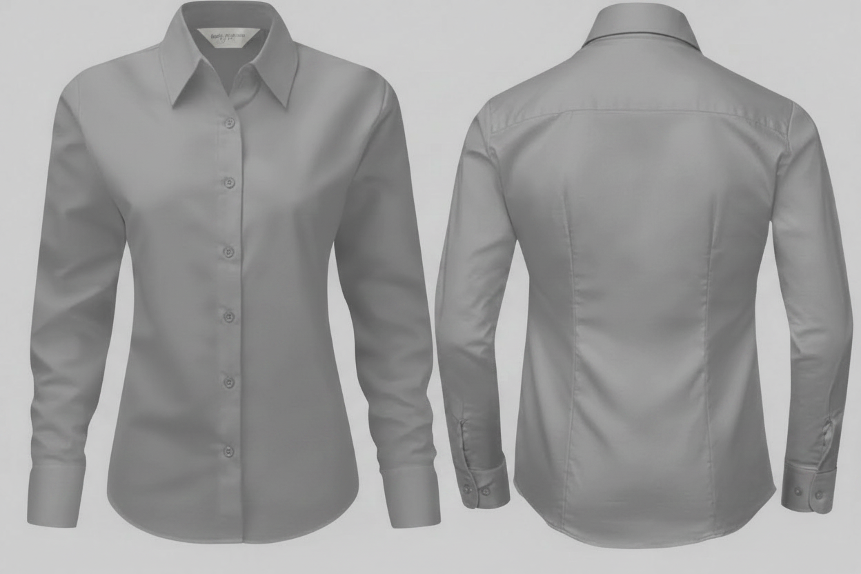 Russell Collection R-932F-0 Elegante Oxford Blouse Lange Mouwen Borduren | 70% Katoen 30% Polyester | 130 g/m²